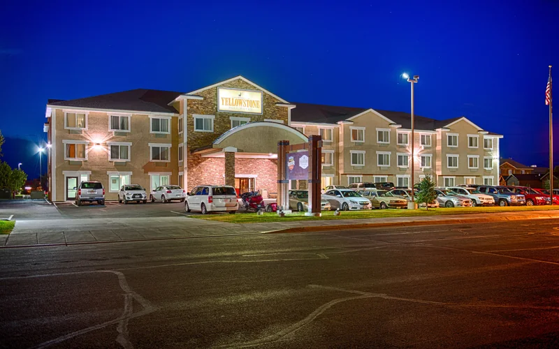 Yellowstone Park Hotel exterior at night